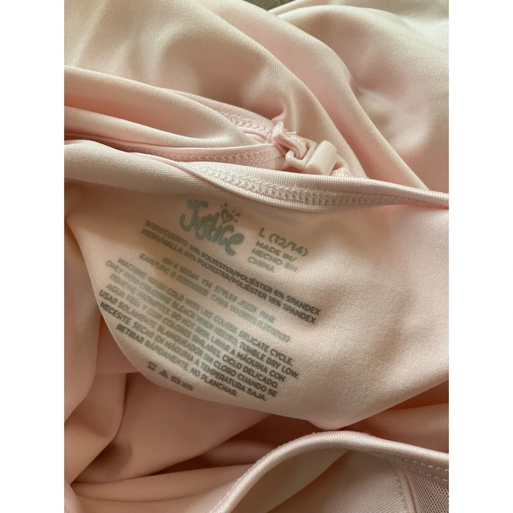 Justice Girls Pink Long Sleeve Leotard with Scrunchie Size L 12/14‎ Mesh Keyhole